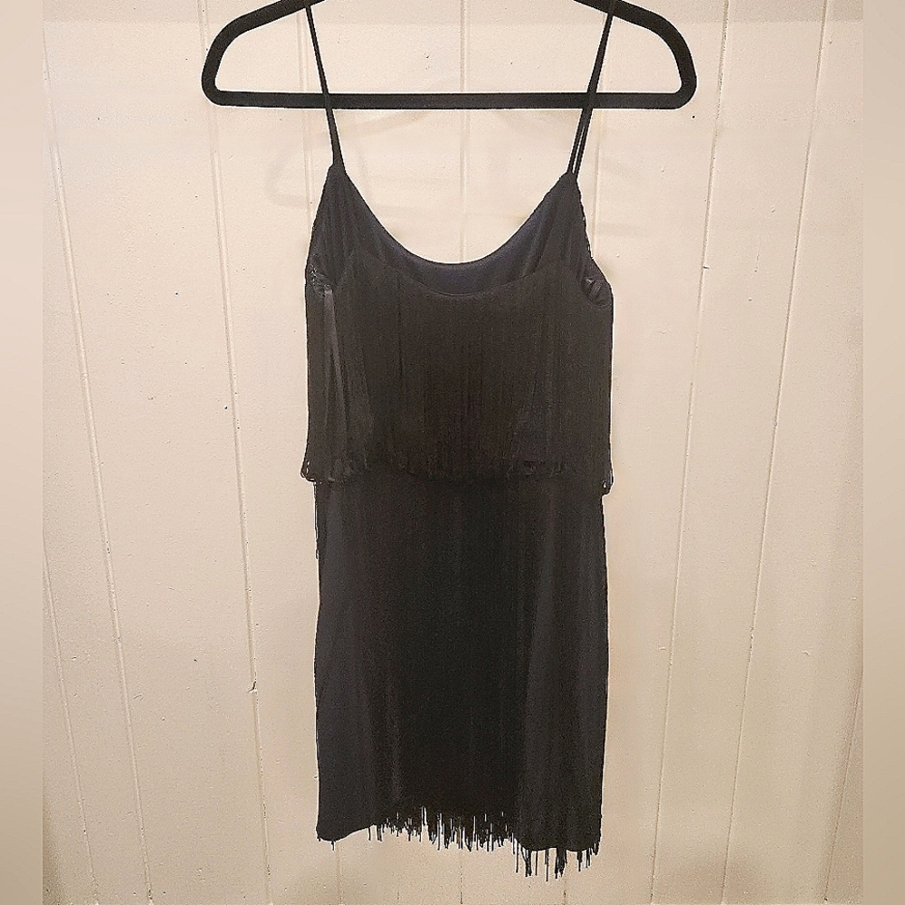 Vintage Betsy & Adam Black Fringe Flapper Party Dress Size 4